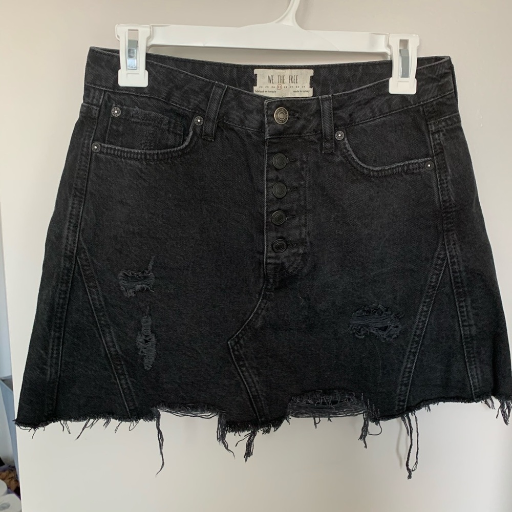 Free People High Waisted Black Denim A-Line Skirt. Size: 27